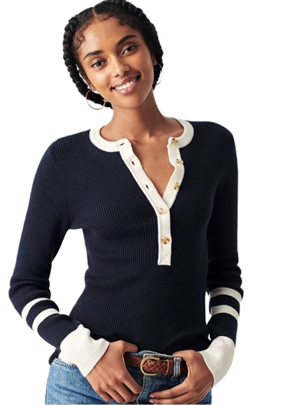 Faherty Mikki Henley sweater Top
Blue White
Size XS